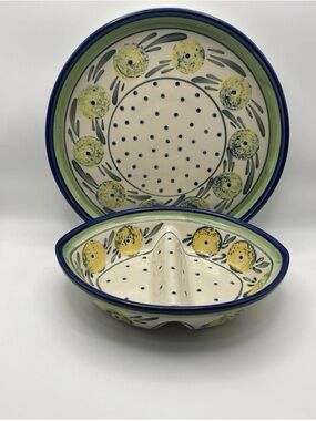 Boleslawiec Polish Pottery Handmade Serving Plate & Divided Dish Limon Swirl